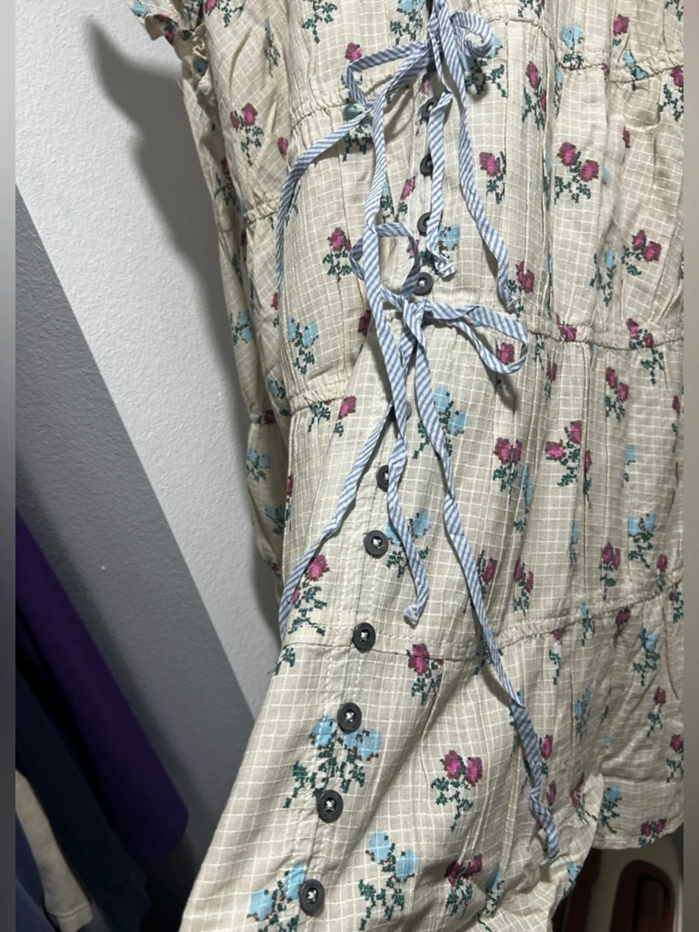 Free people, cream, floral, print, tunic dress small